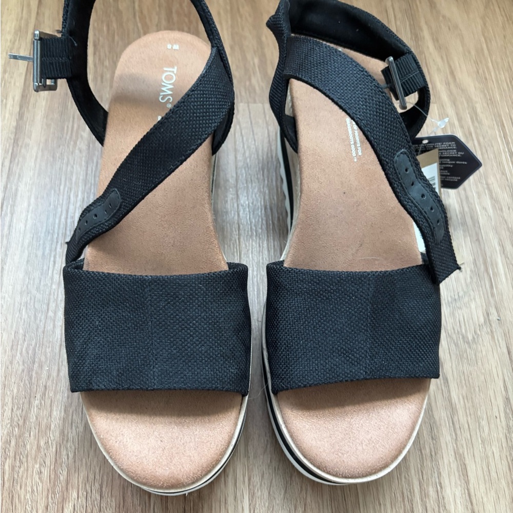 Toms Black Sandals with Ankle Strap and Platform Sole